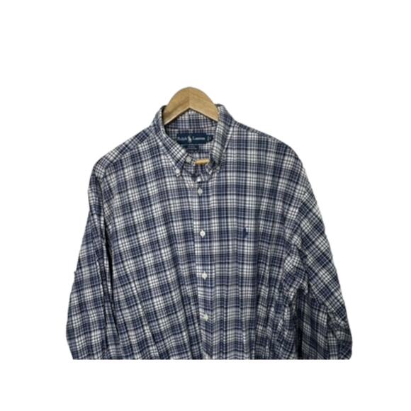 Ralph Lauren BLAKE Long Sleeve Plaid Button Down Navy Blue Shirt Men's Large - Picture 2 of 6